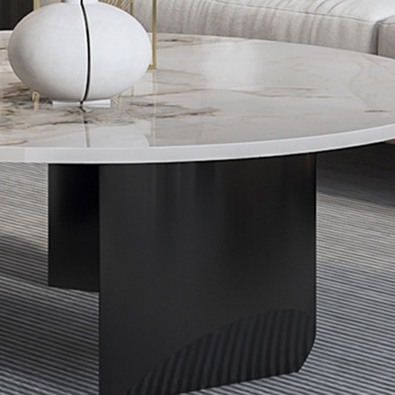 Contemporary Round Coffee or End Table Iron and Stone Coffee Table in Black and White Clearhalo 'Coffee & Accent Tables' 'Coffee Tables' 'coffee_tables' 'furn' 'furn_coffee_tables' 'Furniture' 'Living Room Furniture' 6523824