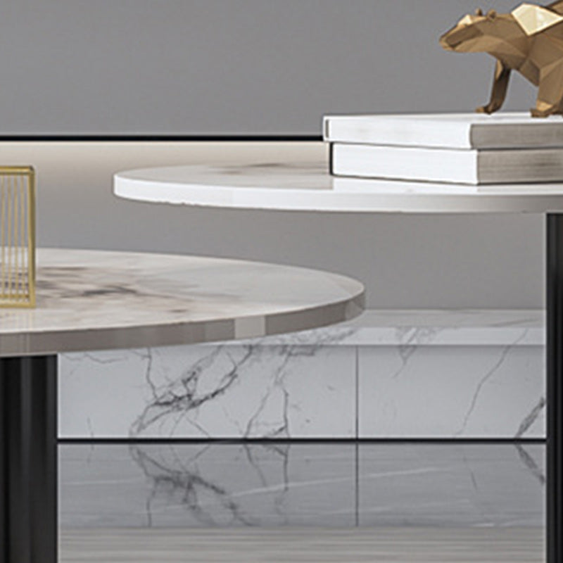 Contemporary Round Coffee or End Table Iron and Stone Coffee Table in Black and White Clearhalo 'Coffee & Accent Tables' 'Coffee Tables' 'coffee_tables' 'furn' 'furn_coffee_tables' 'Furniture' 'Living Room Furniture' 6523825