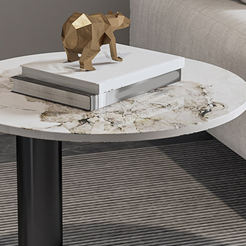 Contemporary Round Coffee or End Table Iron and Stone Coffee Table in Black and White Clearhalo 'Coffee & Accent Tables' 'Coffee Tables' 'coffee_tables' 'furn' 'furn_coffee_tables' 'Furniture' 'Living Room Furniture' 6523826