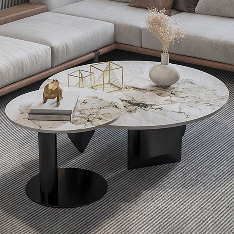 Contemporary Round Coffee or End Table Iron and Stone Coffee Table in Black and White 2 Clearhalo 'Coffee & Accent Tables' 'Coffee Tables' 'coffee_tables' 'furn' 'furn_coffee_tables' 'Furniture' 'Living Room Furniture' 6523829