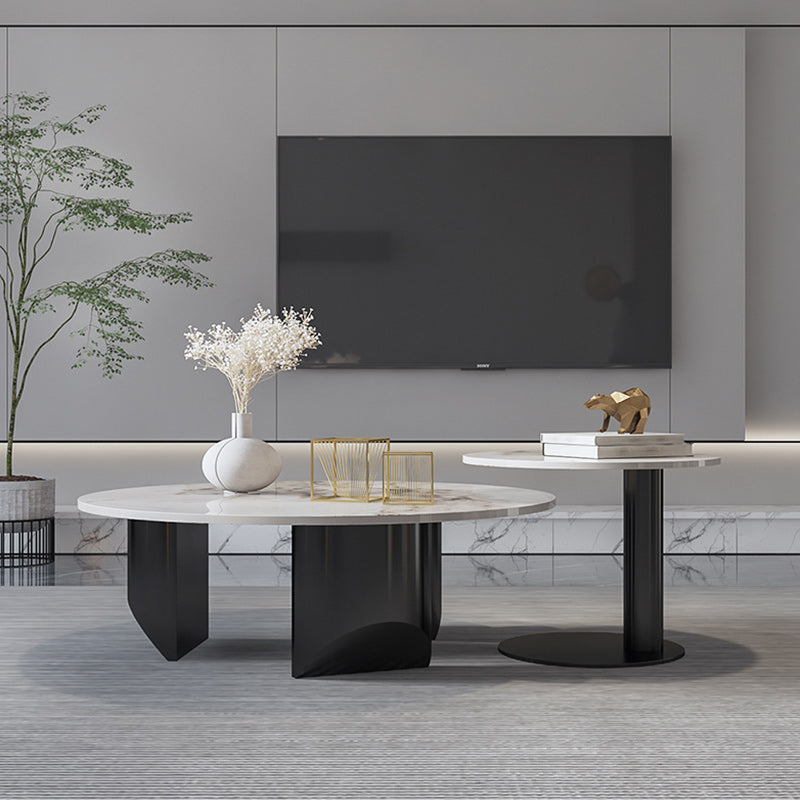 Contemporary Round Coffee or End Table Iron and Stone Coffee Table in Black and White Clearhalo 'Coffee & Accent Tables' 'Coffee Tables' 'coffee_tables' 'furn' 'furn_coffee_tables' 'Furniture' 'Living Room Furniture' 6523830