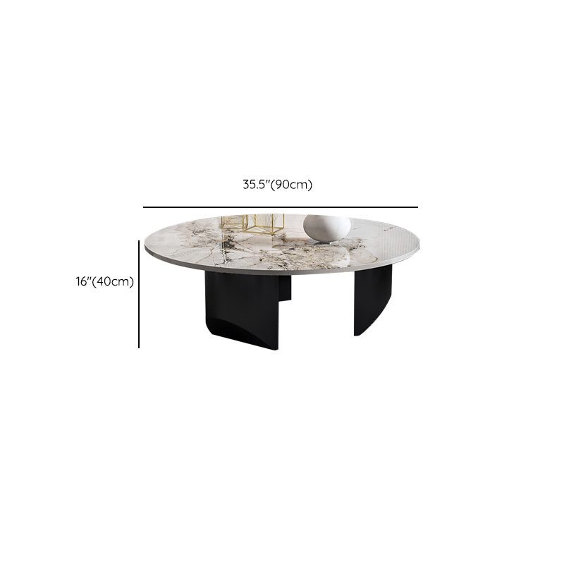 Contemporary Round Coffee or End Table Iron and Stone Coffee Table in Black and White Clearhalo 'Coffee & Accent Tables' 'Coffee Tables' 'coffee_tables' 'furn' 'furn_coffee_tables' 'Furniture' 'Living Room Furniture' 6523835