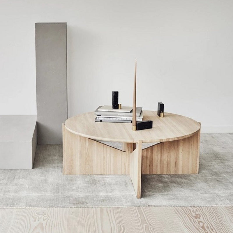 Mesa de centro de madera maciza Mesa de centro o auxiliar redonda contemporánea en negro y natural