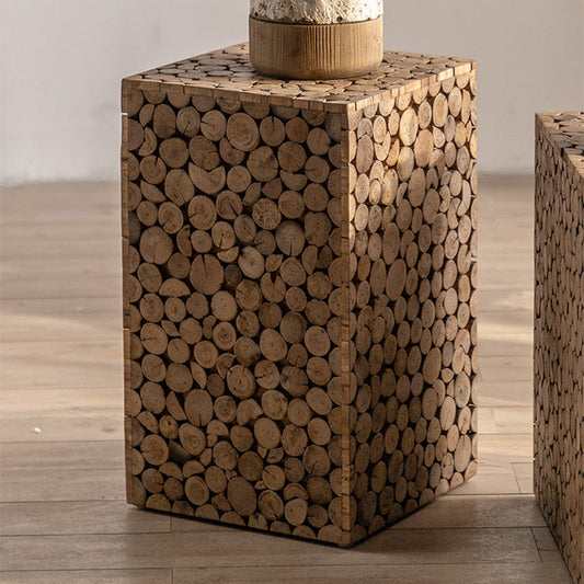 Tavolo laterale quadrato in stile country tavolino in legno solido naturale