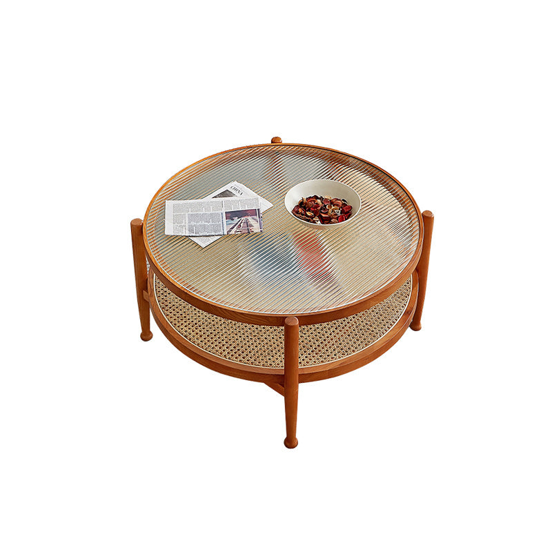 Tropical Round Cocktail Table Storage Solid Wood Coffee Table 31.5"L x 31.5"W x 17.7"H Clearhalo 'Coffee & Accent Tables' 'Coffee Tables' 'coffee_tables' 'furn' 'furn_coffee_tables' 'Furniture' 'Living Room Furniture' 6524062