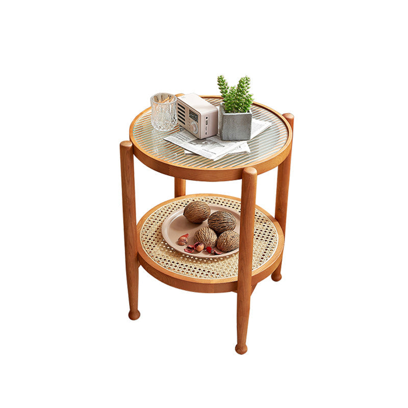Tropical Round Cocktail Table Storage Solid Wood Coffee Table 18"L x 18"W x 24"H Clearhalo 'Coffee & Accent Tables' 'Coffee Tables' 'coffee_tables' 'furn' 'furn_coffee_tables' 'Furniture' 'Living Room Furniture' 6524063
