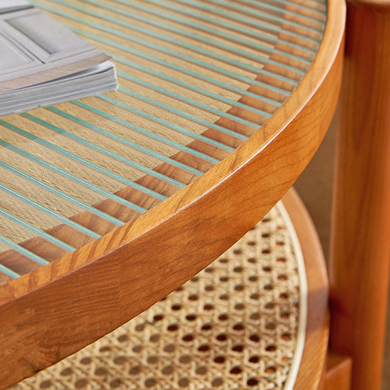 Tropical Round Cocktail Table Storage Solid Wood Coffee Table Clearhalo 'Coffee & Accent Tables' 'Coffee Tables' 'coffee_tables' 'furn' 'furn_coffee_tables' 'Furniture' 'Living Room Furniture' 6524070