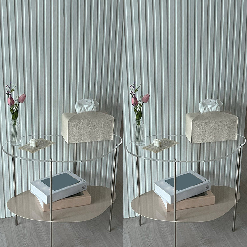 Modern Glass Side Table 4 Legs Double Tier Sofa Corner Table