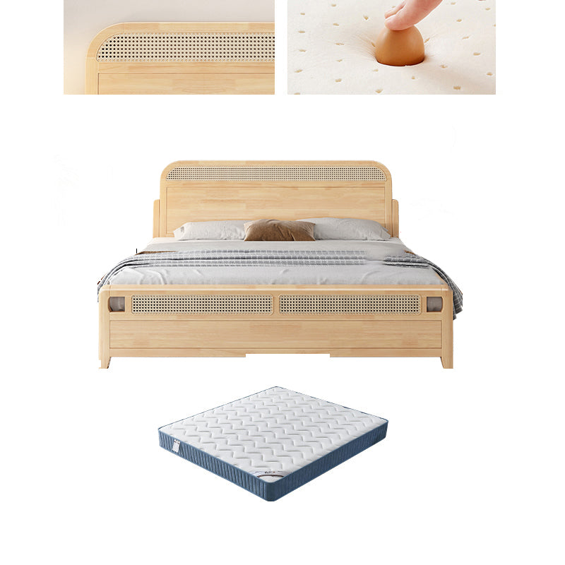 ソリッドウッドパネルベッドナチュラルトロピカルラバウッドベッドフレーム長方形