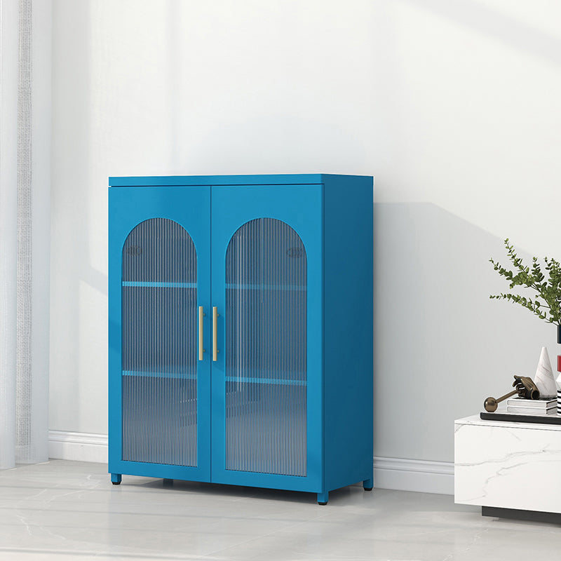 Scandinavian Metal Bookshelf Standard Closed Back Bookcase with Cabinets 31.5"L x 13.8"W x 40"H Blue Vertical Glass Clearhalo 'Bookcases' 'furn' 'furn_bookcases' 'Furniture' 'Office Furniture' 6524602