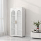 Scandinavian Metal Bookshelf Standard Closed Back Bookcase with Cabinets 28"L x 14"W x 59"H White Tempered Glass Clearhalo 'Bookcases' 'furn' 'furn_bookcases' 'Furniture' 'Office Furniture' 6524603