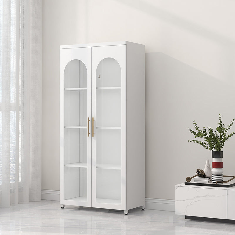 Scandinavian Metal Bookshelf Standard Closed Back Bookcase with Cabinets 28"L x 14"W x 59"H White Tempered Glass Clearhalo 'Bookcases' 'furn' 'furn_bookcases' 'Furniture' 'Office Furniture' 6524603