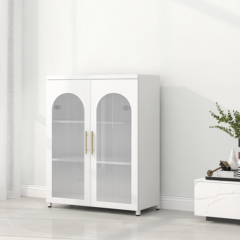 Scandinavian Metal Bookshelf Standard Closed Back Bookcase with Cabinets 31.5"L x 13.8"W x 40"H White Vertical Glass Clearhalo 'Bookcases' 'furn' 'furn_bookcases' 'Furniture' 'Office Furniture' 6524615