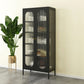Scandinavian Metal Bookshelf Standard Closed Back Bookcase with Cabinets 31"L x 16"W x 71"H Black Vertical Glass Clearhalo 'Bookcases' 'furn' 'furn_bookcases' 'Furniture' 'Office Furniture' 6524617