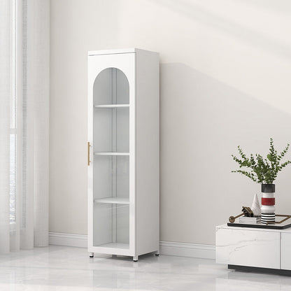 Scandinavian Metal Bookshelf Standard Closed Back Bookcase with Cabinets 16"L x 14"W x 59"H White Tempered Glass