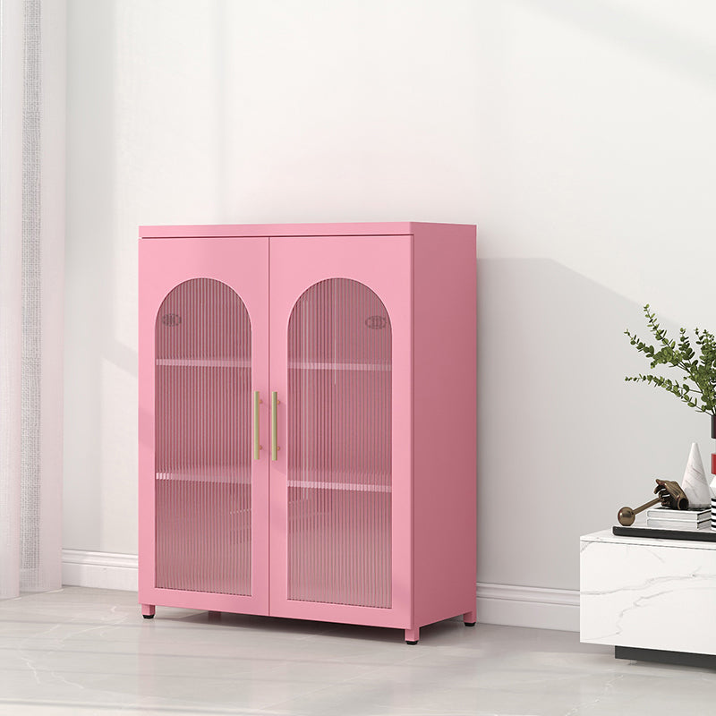 Scandinavian Metal Bookshelf Standard Closed Back Bookcase with Cabinets 31.5"L x 13.8"W x 40"H Pink Vertical Glass Clearhalo 'Bookcases' 'furn' 'furn_bookcases' 'Furniture' 'Office Furniture' 6524622