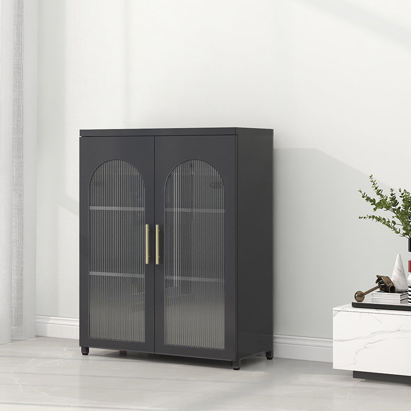 Scandinavian Metal Bookshelf Standard Closed Back Bookcase with Cabinets 31.5"L x 13.8"W x 40"H Black Vertical Glass Clearhalo 'Bookcases' 'furn' 'furn_bookcases' 'Furniture' 'Office Furniture' 6524627