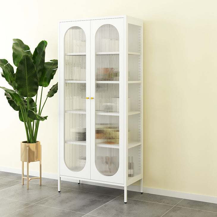 Scandinavian Metal Bookshelf Standard Closed Back Bookcase with Cabinets 31"L x 16"W x 71"H White Vertical Glass Clearhalo 'Bookcases' 'furn' 'furn_bookcases' 'Furniture' 'Office Furniture' 6524629