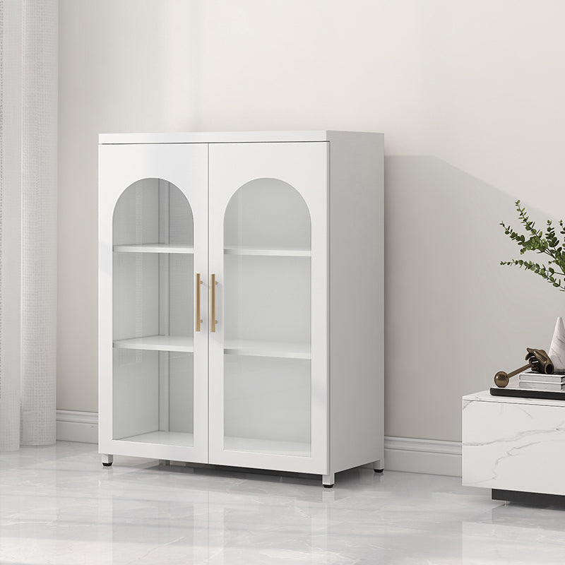 Scandinavian Metal Bookshelf Standard Closed Back Bookcase with Cabinets 31.5"L x 13.8"W x 40"H White Tempered Glass Clearhalo 'Bookcases' 'furn' 'furn_bookcases' 'Furniture' 'Office Furniture' 6524630