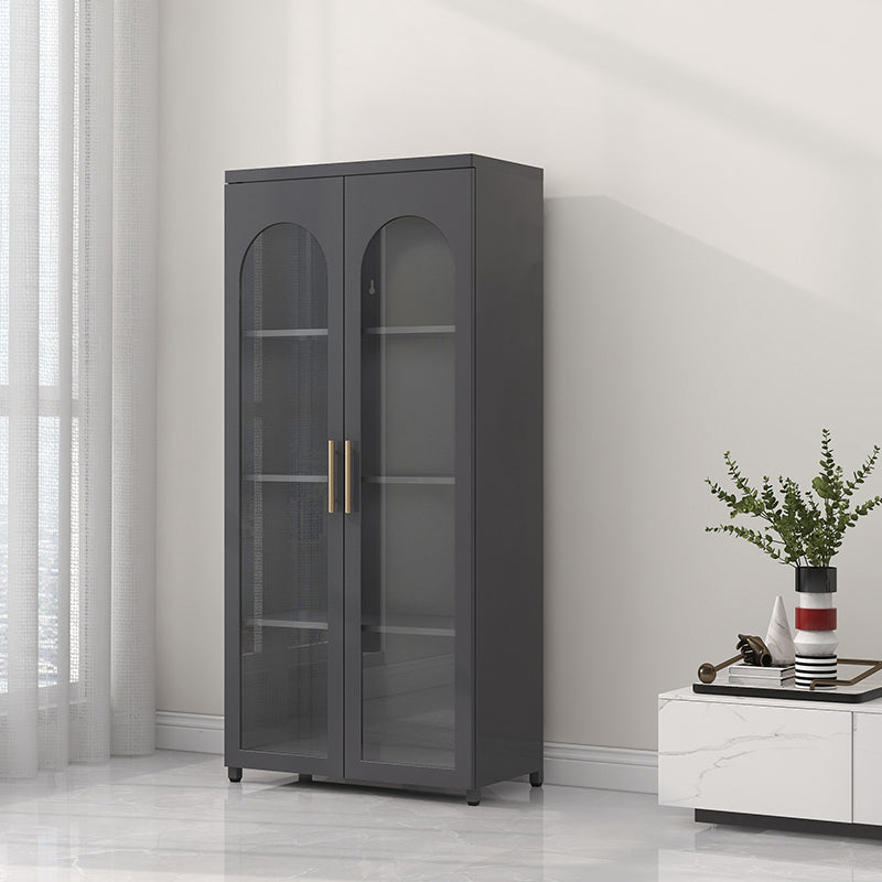 Scandinavian Metal Bookshelf Standard Closed Back Bookcase with Cabinets 28"L x 14"W x 59"H Black Tempered Glass Clearhalo 'Bookcases' 'furn' 'furn_bookcases' 'Furniture' 'Office Furniture' 6524631