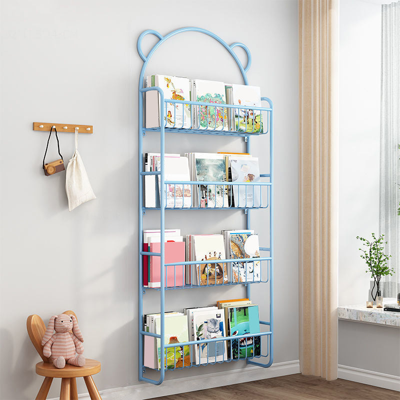 Metal Floating Scandinavian Bookcase Closed Back Bookshelf with Shelves 26"L x 5"W x 60"H Blue Clearhalo 'Bookcases' 'furn' 'furn_bookcases' 'Furniture' 'Office Furniture' 6524671