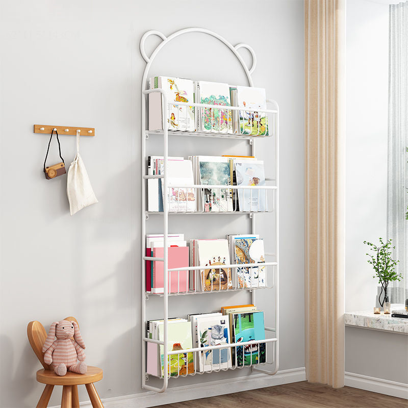 Metal Floating Scandinavian Bookcase Closed Back Bookshelf with Shelves 26"L x 5"W x 60"H White Clearhalo 'Bookcases' 'furn' 'furn_bookcases' 'Furniture' 'Office Furniture' 6524672