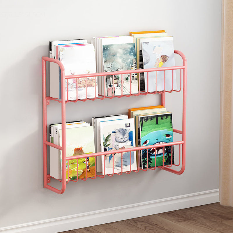 Metal Closed Back Bookshelf Scandinavian Wall Mounted Bookcase 20"L x 5"W x 20"H Pink Clearhalo 'Bookcases' 'furn' 'furn_bookcases' 'Furniture' 'Office Furniture' 6524726