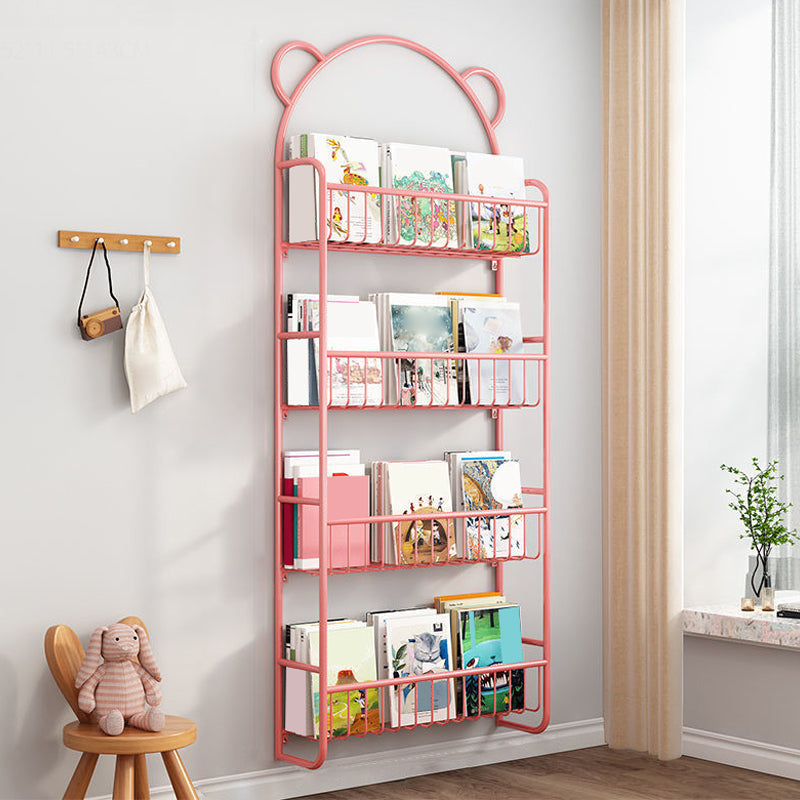 Metal Closed Back Bookshelf Scandinavian Wall Mounted Bookcase 20"L x 5"W x 56"H Pink Clearhalo 'Bookcases' 'furn' 'furn_bookcases' 'Furniture' 'Office Furniture' 6524751