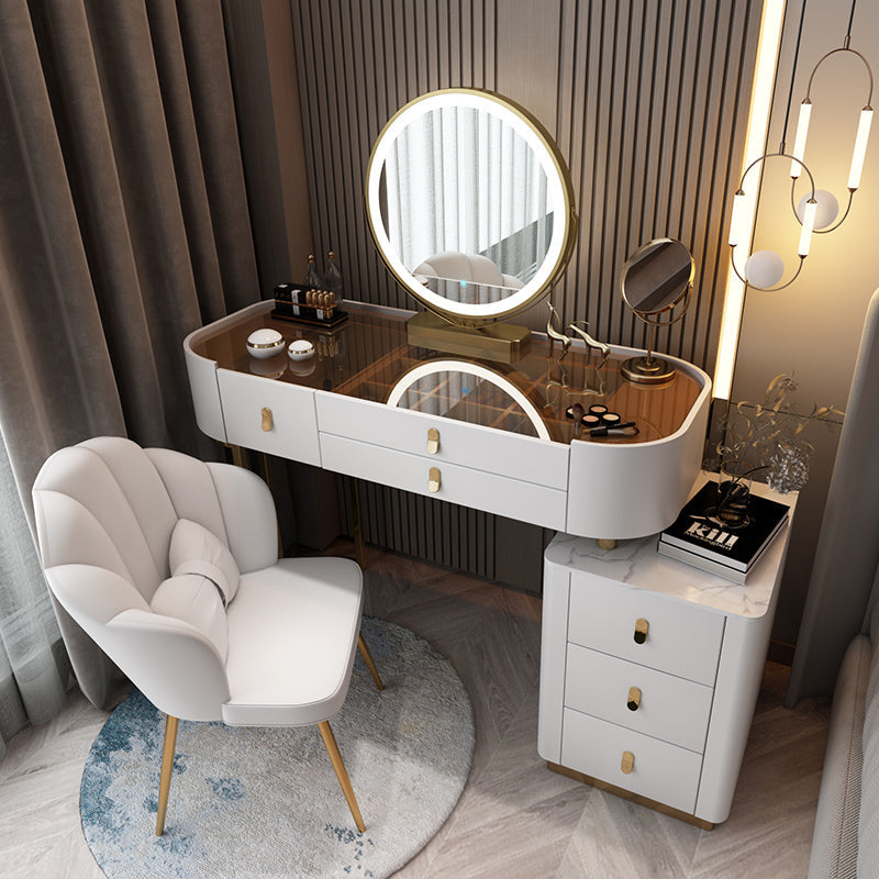 Glass/Stone Top Make-up Vanity Solid Wood Vanity Dressing Table with Storage Drawers