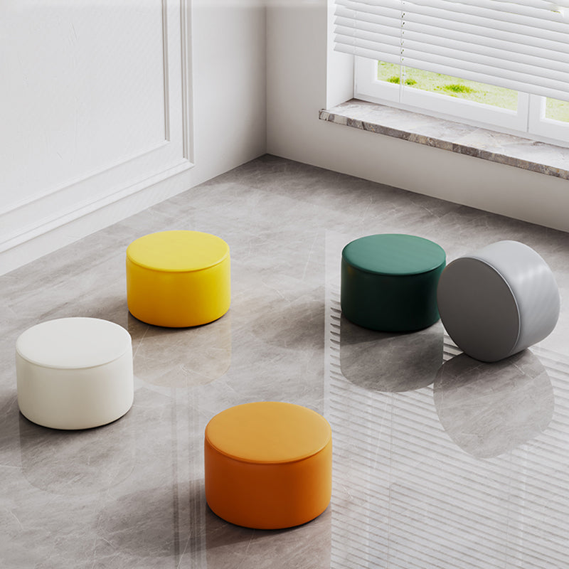 Modern Pouf Ottoman PU Leather Upholstered Solid Color Round Ottoman