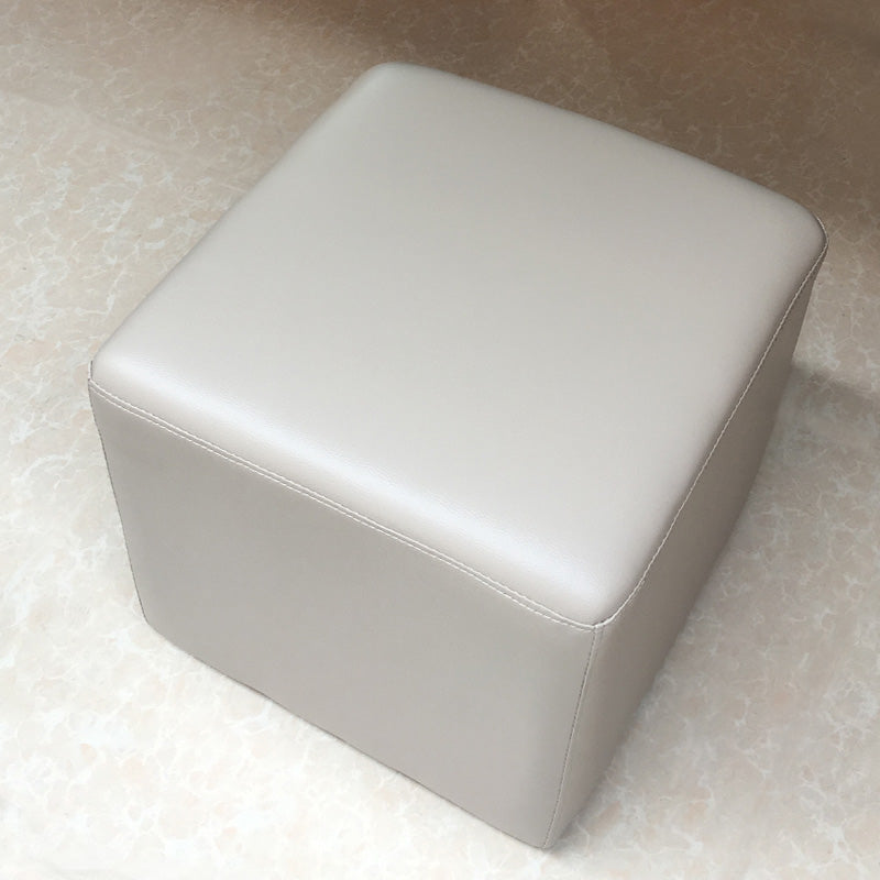 Mid-Century Modern Pouf Ottoman Genuine Leather Upholstered Solid Color Square Ottoman Light Gray 1 Piece Clearhalo 'furn' 'furn_ottomans_poufs' 'Furniture' 'Living Room Furniture' 'Ottomans & Poufs' 'ottomans_poufs' 6525374