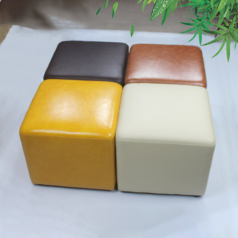 Mid-Century Modern Pouf Ottoman Genuine Leather Upholstered Solid Color Square Ottoman Clearhalo 'furn' 'furn_ottomans_poufs' 'Furniture' 'Living Room Furniture' 'Ottomans & Poufs' 'ottomans_poufs' 6525378