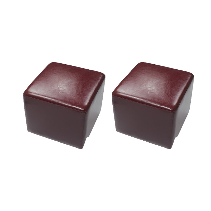 Mid-Century Modern Pouf Ottoman Genuine Leather Upholstered Solid Color Square Ottoman Reddish Brown 2 Piece Set Clearhalo 'furn' 'furn_ottomans_poufs' 'Furniture' 'Living Room Furniture' 'Ottomans & Poufs' 'ottomans_poufs' 6525384