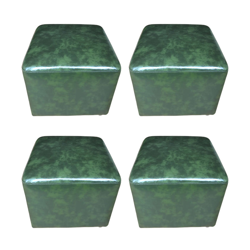 Mid-Century Modern Pouf Ottoman Genuine Leather Upholstered Solid Color Square Ottoman Dark Green 4 Piece Set Clearhalo 'furn' 'furn_ottomans_poufs' 'Furniture' 'Living Room Furniture' 'Ottomans & Poufs' 'ottomans_poufs' 6525387