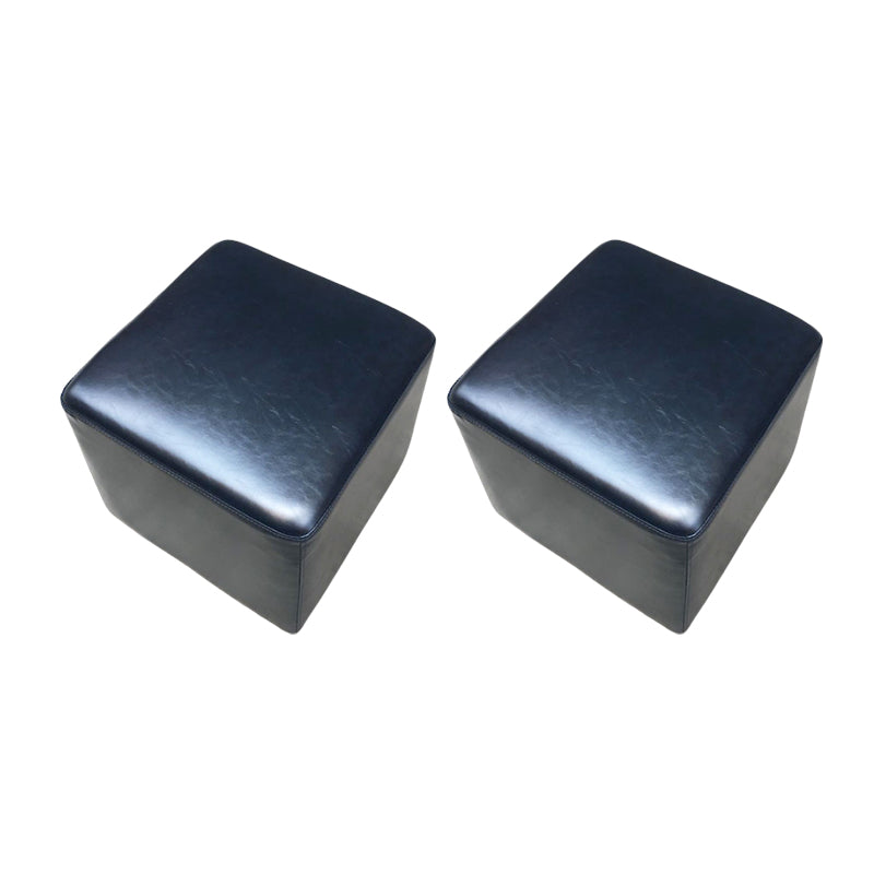 Mid-Century Modern Pouf Ottoman Genuine Leather Upholstered Solid Color Square Ottoman Dark Blue 2 Piece Set Clearhalo 'furn' 'furn_ottomans_poufs' 'Furniture' 'Living Room Furniture' 'Ottomans & Poufs' 'ottomans_poufs' 6525392