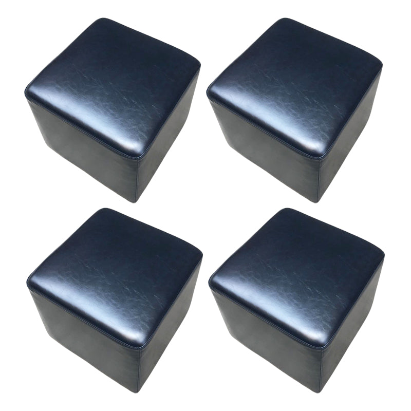 Mid-Century Modern Pouf Ottoman Genuine Leather Upholstered Solid Color Square Ottoman Dark Blue 4 Piece Set Clearhalo 'furn' 'furn_ottomans_poufs' 'Furniture' 'Living Room Furniture' 'Ottomans & Poufs' 'ottomans_poufs' 6525393