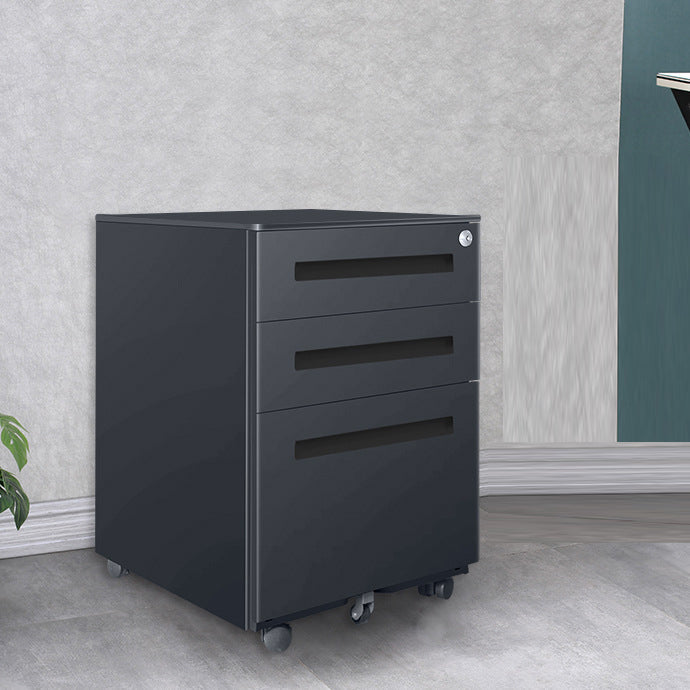 Industrial Metal Cabinet Locking Drawers Filing Cabinet with Wheels Black Straight Clearhalo 'Filing Cabinets' 'filling_cabinets' 'furn' 'furn_filling_cabinets' 'Furniture' 'Office Furniture' 6525490
