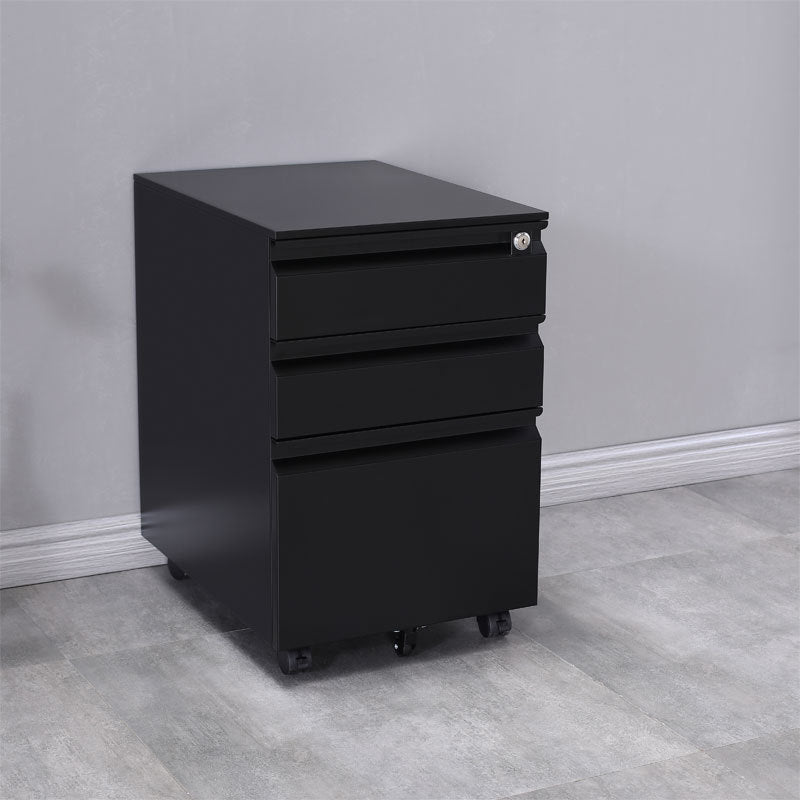 Industrial Metal Cabinet Locking Drawers Filing Cabinet with Wheels Black U-Shape Clearhalo 'Filing Cabinets' 'filling_cabinets' 'furn' 'furn_filling_cabinets' 'Furniture' 'Office Furniture' 6525491