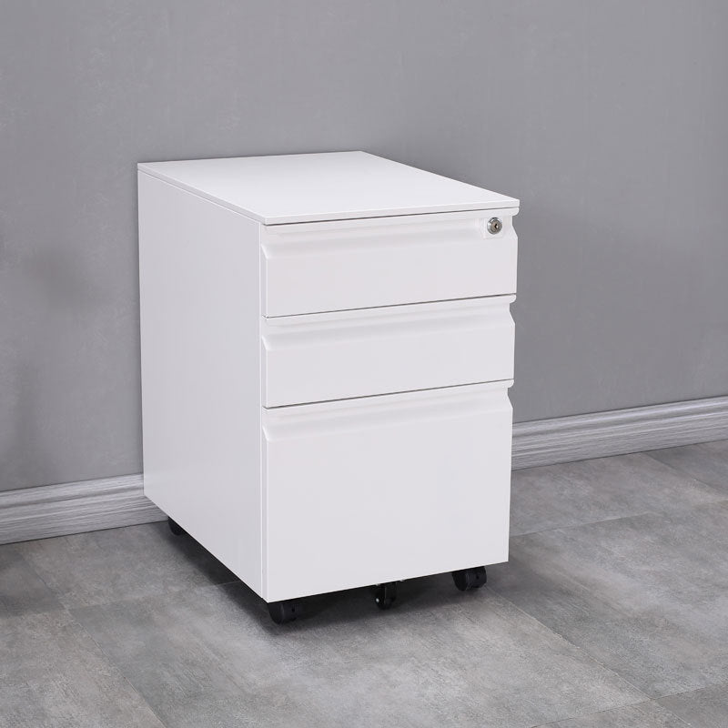 Industrial Metal Cabinet Locking Drawers Filing Cabinet with Wheels White U-Shape Clearhalo 'Filing Cabinets' 'filling_cabinets' 'furn' 'furn_filling_cabinets' 'Furniture' 'Office Furniture' 6525494