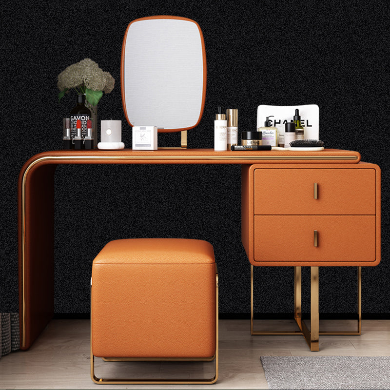 Tavolo da toeletta per vanità in legno di trucco in pelle con 2 cassetti di stoccaggio