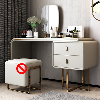 Tavolo da toeletta per vanità in legno di trucco in pelle con 2 cassetti di stoccaggio