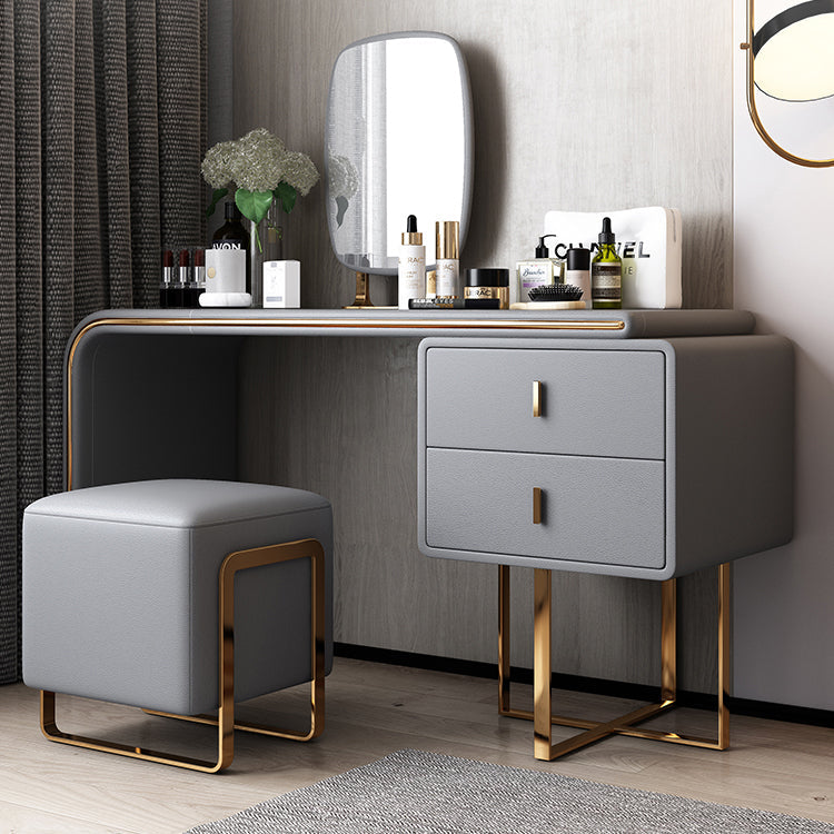 Tavolo da toeletta per vanità in legno di trucco in pelle con 2 cassetti di stoccaggio