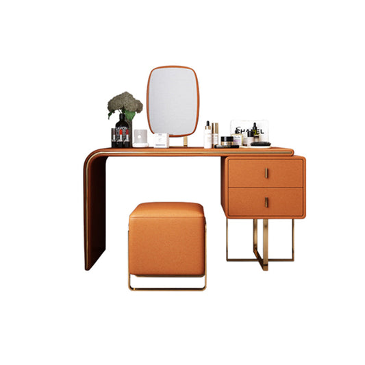 Tavolo da toeletta per vanità in legno di trucco in pelle con 2 cassetti di stoccaggio