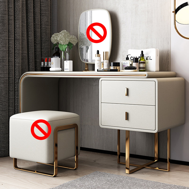 Tavolo da toeletta per vanità in legno di trucco in pelle con 2 cassetti di stoccaggio