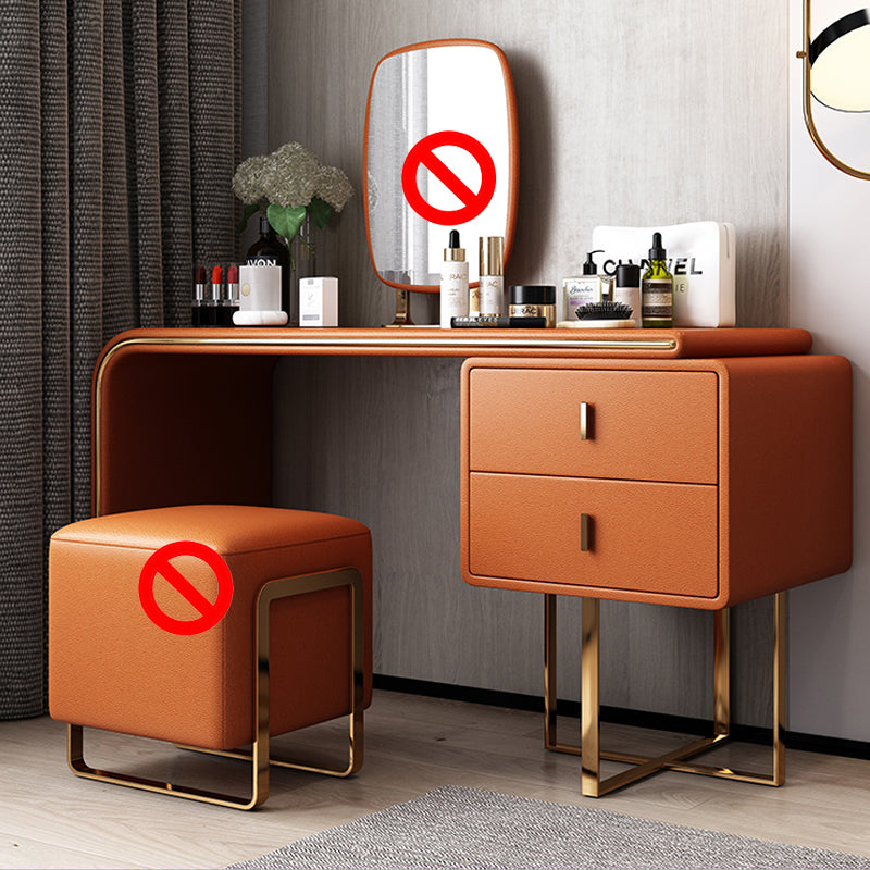 Tavolo da toeletta per vanità in legno di trucco in pelle con 2 cassetti di stoccaggio