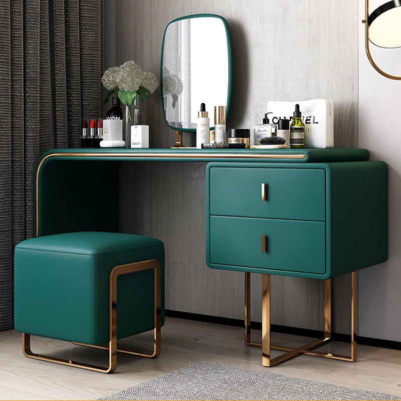 Tavolo da toeletta per vanità in legno di trucco in pelle con 2 cassetti di stoccaggio