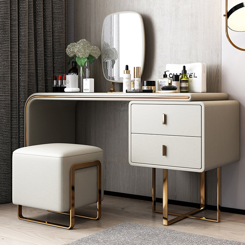 Tavolo da toeletta per vanità in legno di trucco in pelle con 2 cassetti di stoccaggio