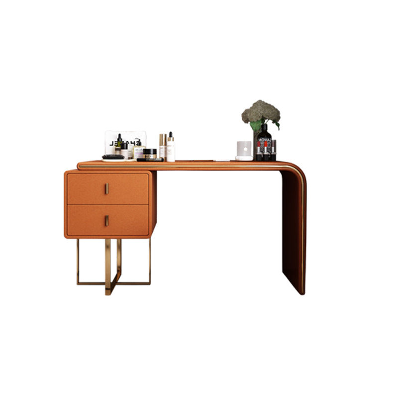 Tavolo da toeletta per vanità in legno di trucco in pelle con 2 cassetti di stoccaggio