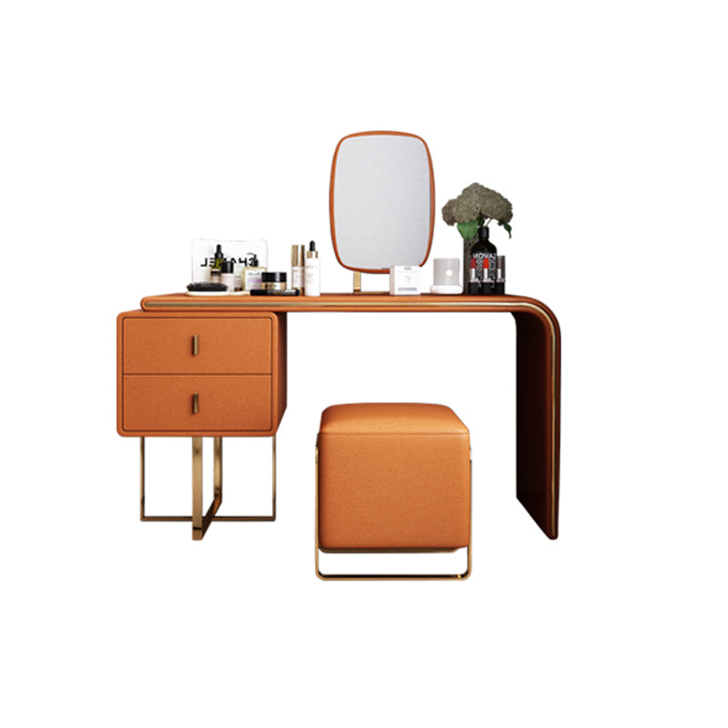 Tavolo da toeletta per vanità in legno di trucco in pelle con 2 cassetti di stoccaggio