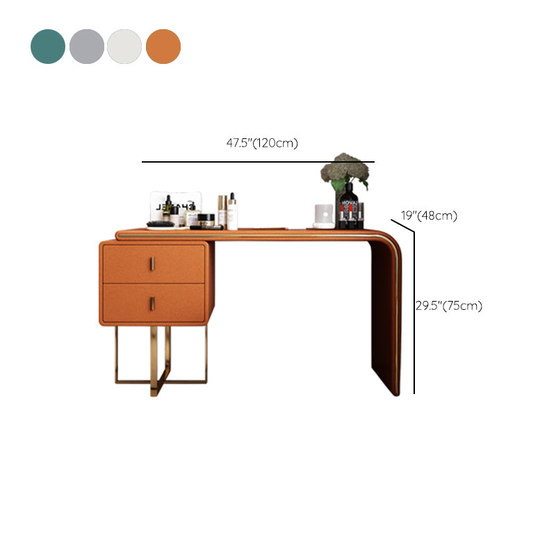 Tavolo da toeletta per vanità in legno di trucco in pelle con 2 cassetti di stoccaggio